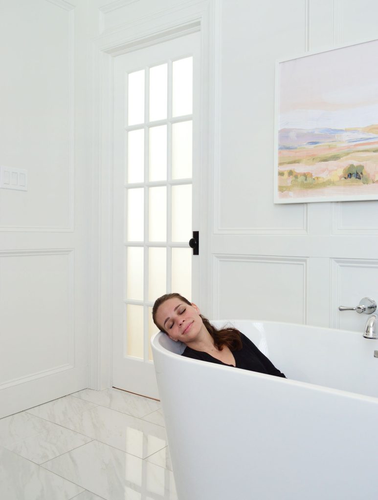 Sherry Relaxing In Freestanding Stub In Renovated Bathroom