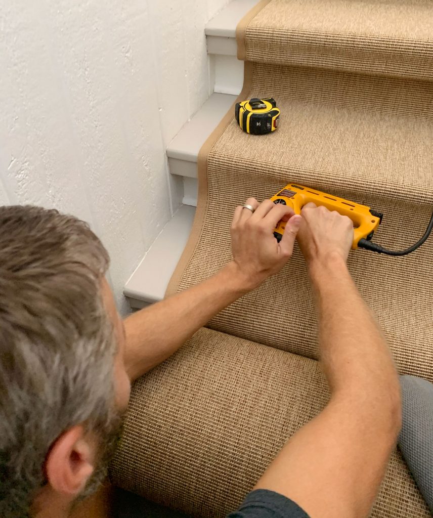 John Stapling Sisal Runner Under Lip of Stair Tread