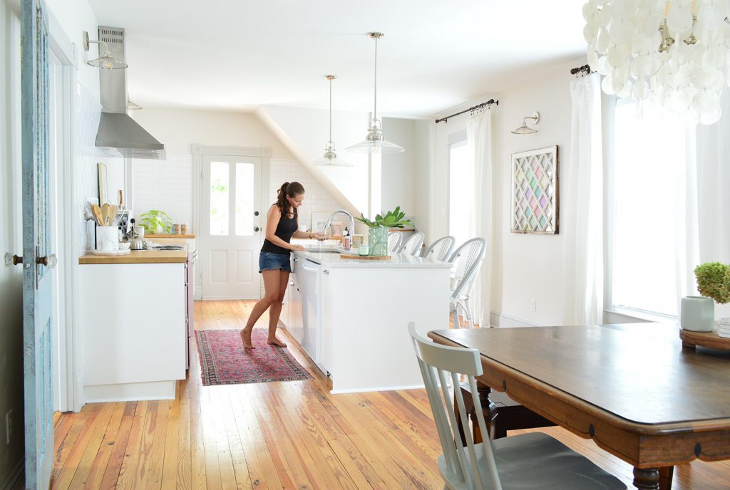 Beach House Casual Kitchen With Ikea Cabinets And Faux Stained Glass Art