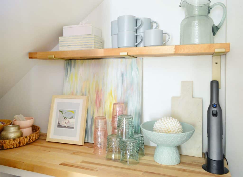 Butcher Block Counter And Matching Floating Shelf In Utility Closet