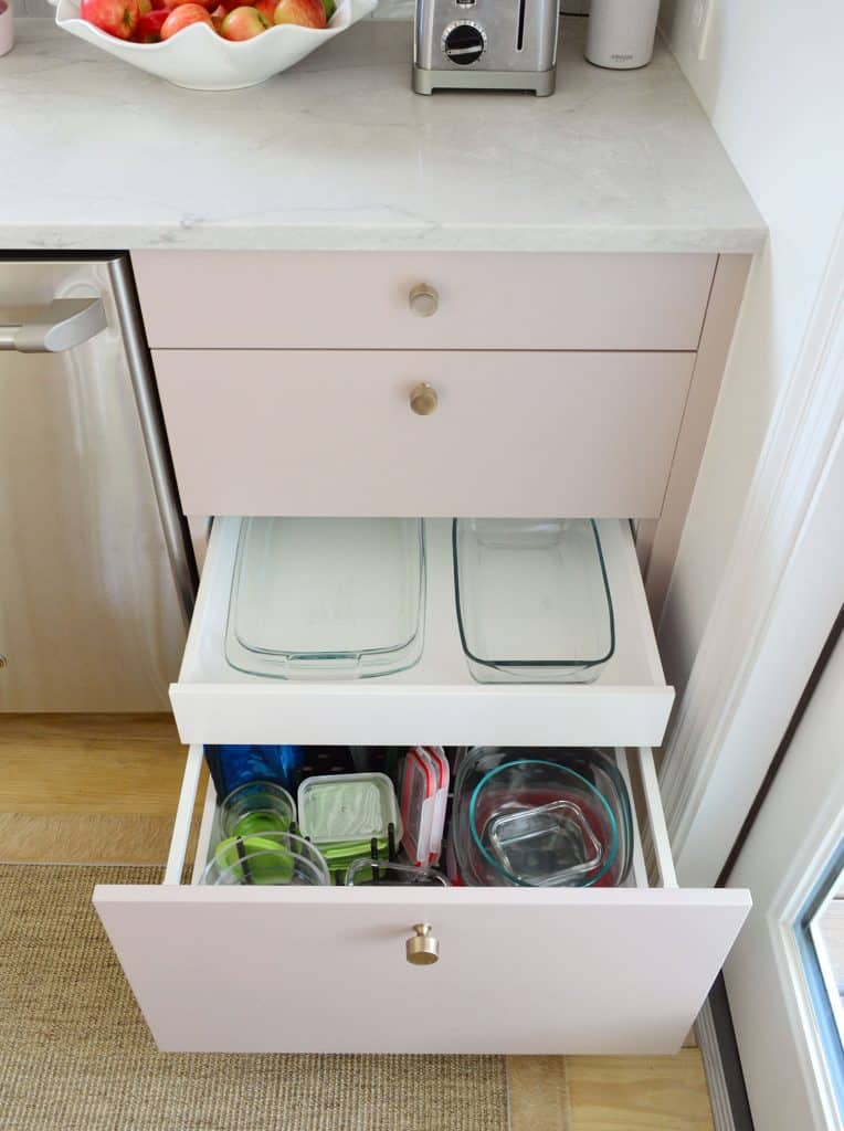 Hidden Drawer In Ikea Kitchen With Glass Bakeware