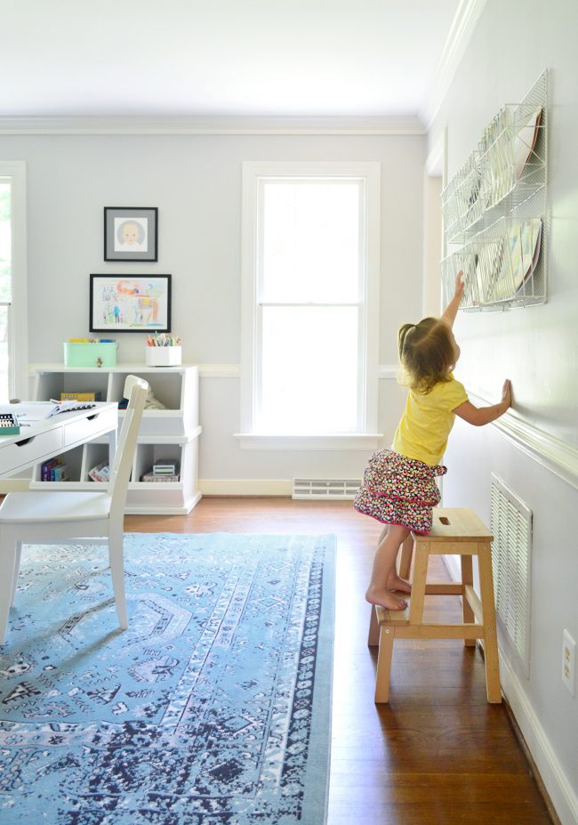 Kids Homework Room With Kid On Stool