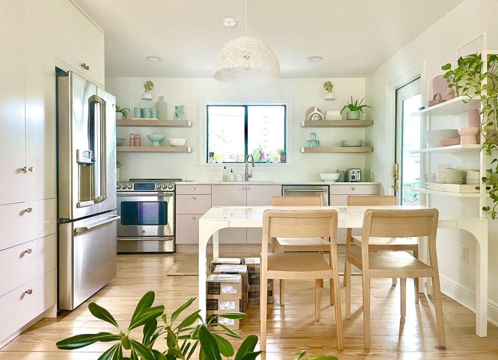 Full Kitchen With Ikea Cabinets Lowers Painted Mauve