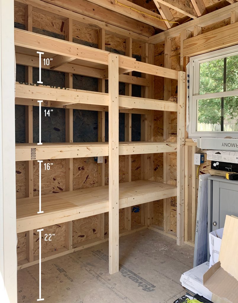 Spacing of heavy duty DIY shelves in beach house shed