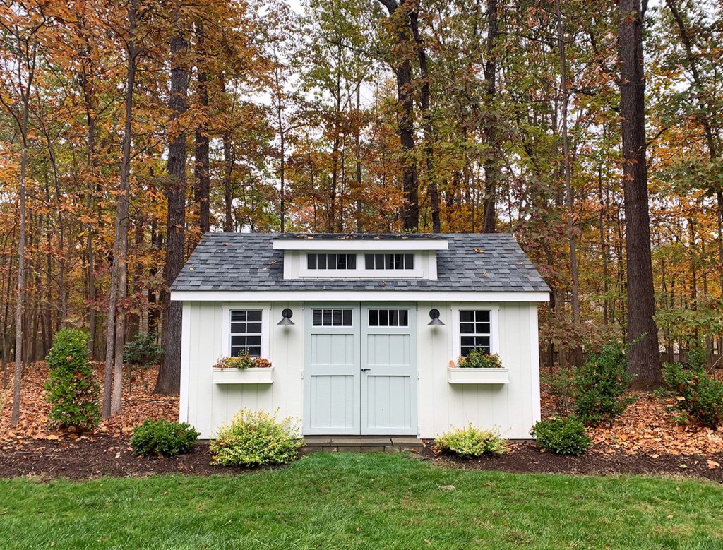 Painted White Shed Straight On Fall