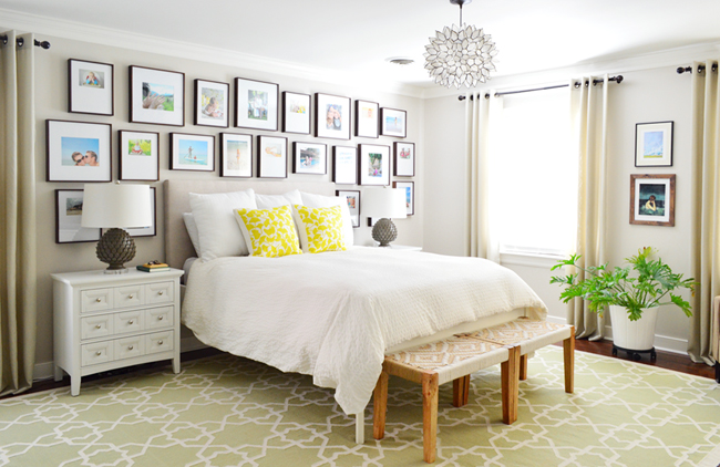 Beige Paint Master Bedroom Full Frame Gallery Wall