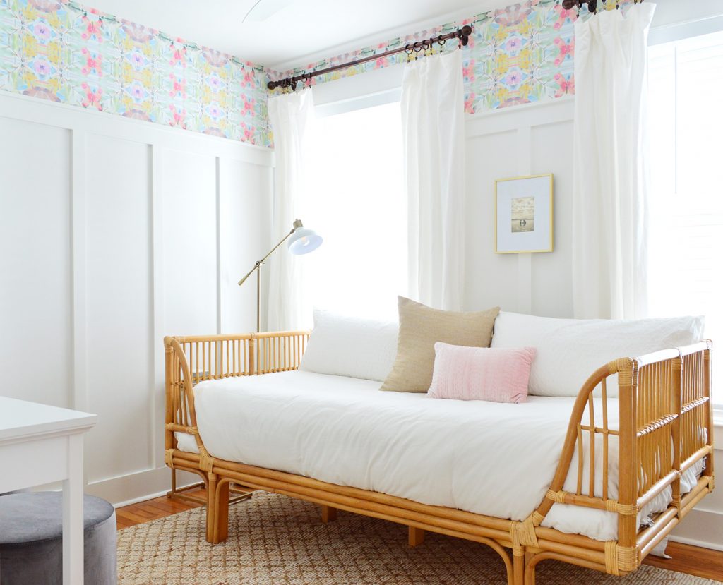 Beachy Bedroom With Board And Batten And Peel And Stick Wallpaper